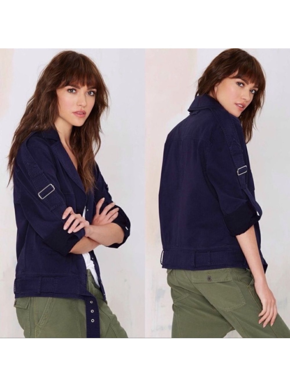 Nasty Gal XL Navy Cotton Moto Style Light Utility Jacket